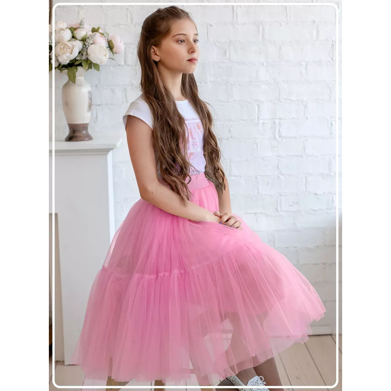 Нарядная юбка для девочки из фатина Мальвина розовая