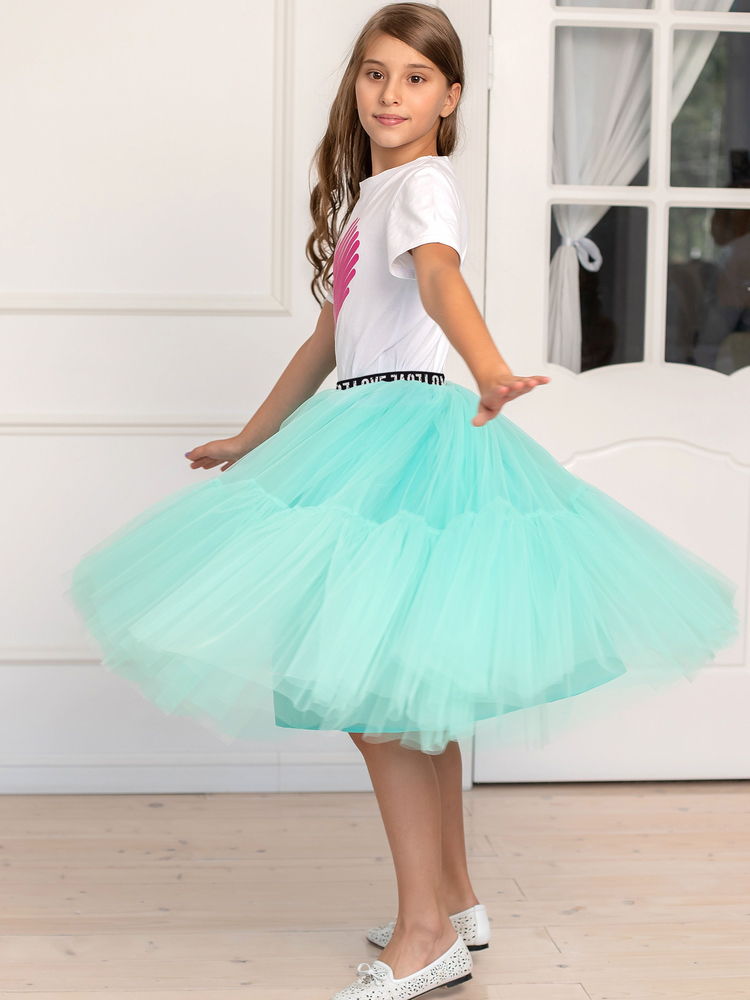 Нарядная юбка для девочки из фатина Мальвина мятная