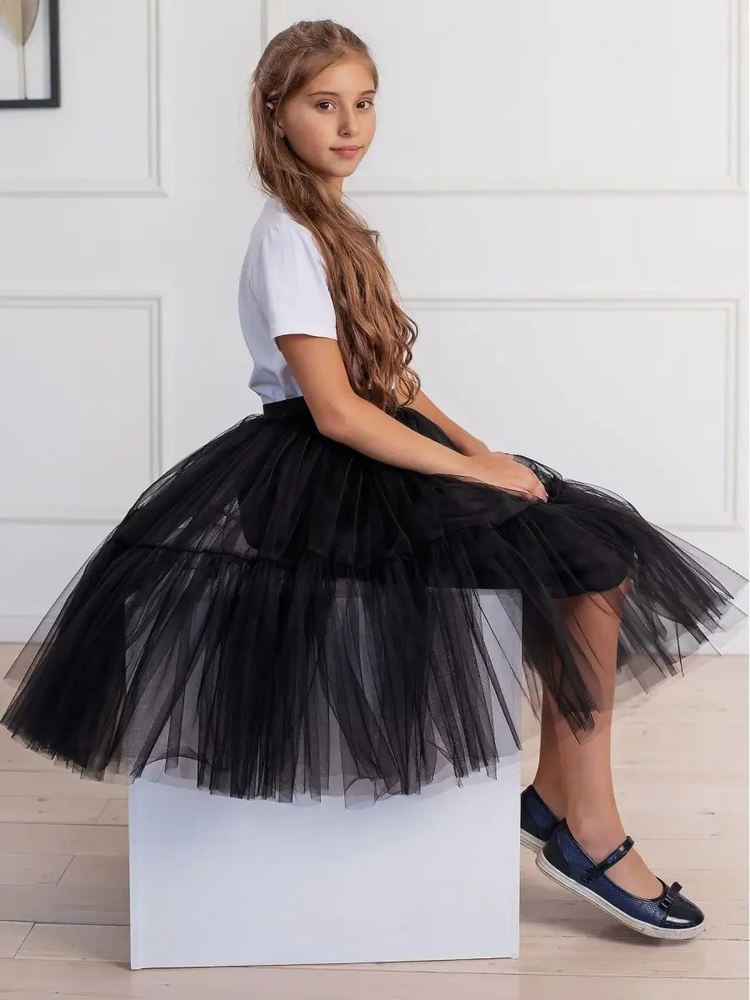 Нарядная юбка для девочки из фатина Мальвина чёрная
