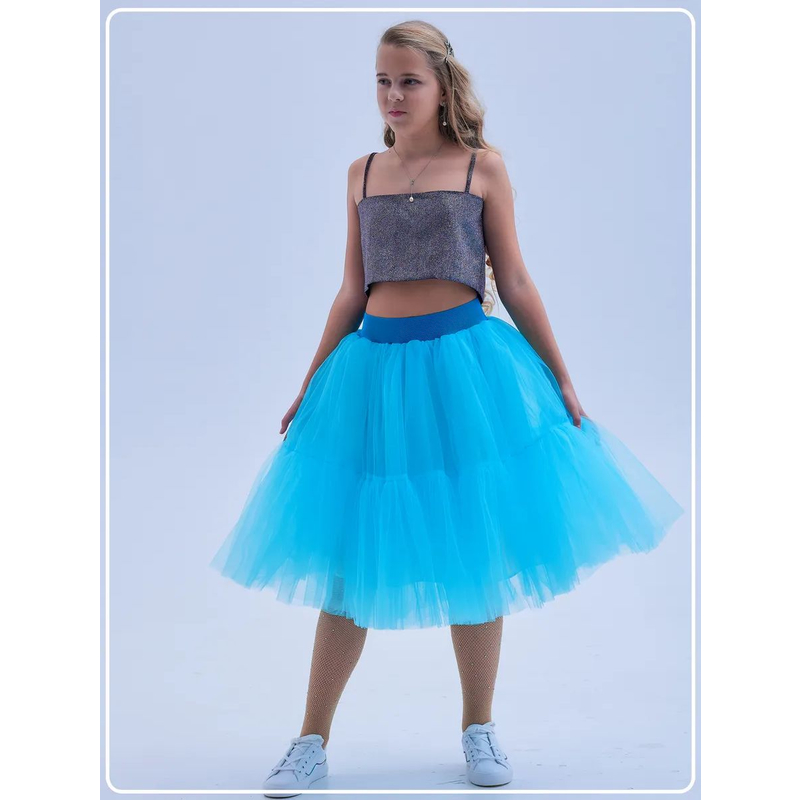 Нарядная юбка для девочки из фатина Мальвина голубая