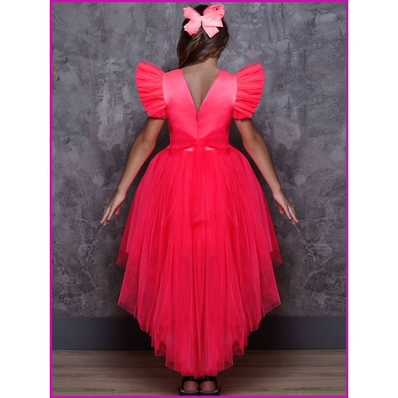 Платье для девочки нарядное со шлейфом София розовый неон