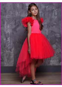 Платье для девочки нарядное со шлейфом София розовый неон, изображение 4