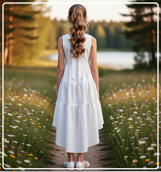 Платье для девочки летнее из муслина Эстель белое