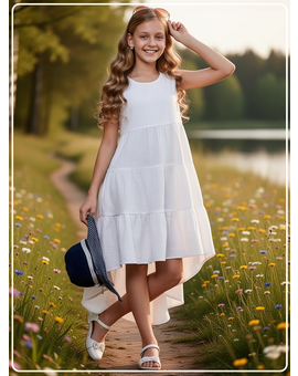 Платье для девочки летнее из муслина Эстель белое, изображение 2