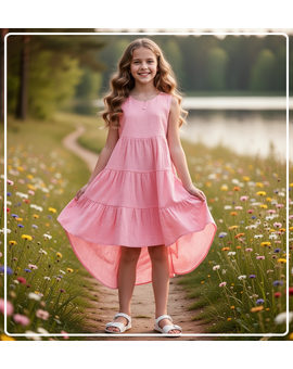 Платье для девочки летнее из муслина Эстель розовое, изображение 1