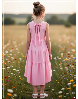 Платье для девочки летнее из муслина Эстель розовое, изображение 2