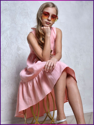 Платье для девочки летнее из муслина Эстель розовое, изображение 7