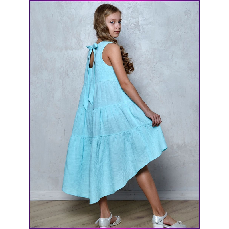 Платье для девочки летнее из муслина Эстель голубое