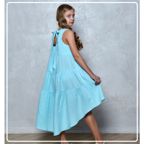 Платье для девочки летнее из муслина Эстель голубое