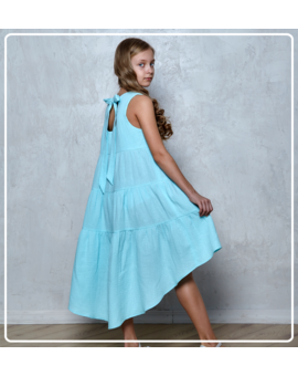 Платье для девочки летнее из муслина Эстель голубое, изображение 1