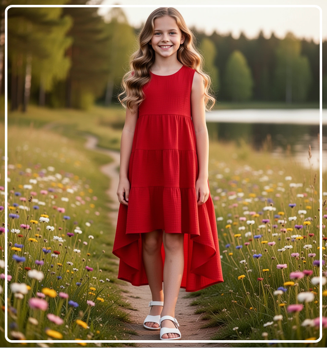 Платье для девочки летнее из муслина Эстель красное