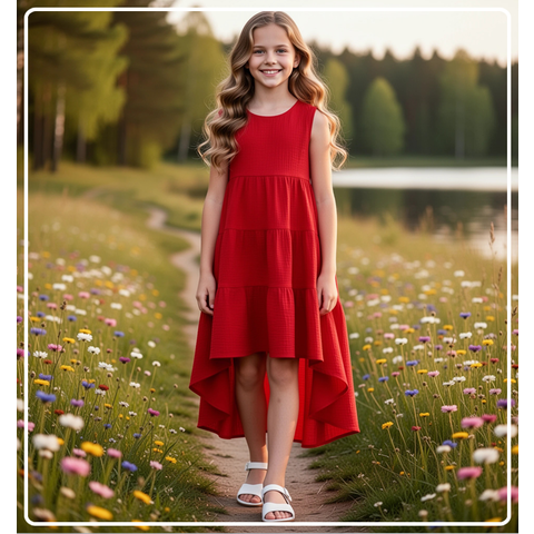 Платье для девочки летнее из муслина Эстель красное