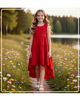 Платье для девочки летнее из муслина Эстель красное, изображение 1