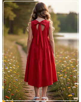 Платье для девочки летнее из муслина Эстель красное, изображение 2