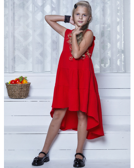 Платье для девочки летнее из муслина Эстель красное, изображение 4