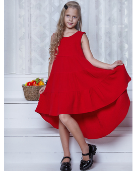 Платье для девочки летнее из муслина Эстель красное, изображение 5