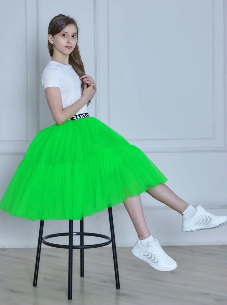 Нарядная юбка для девочки из фатина Мальвина салатовая