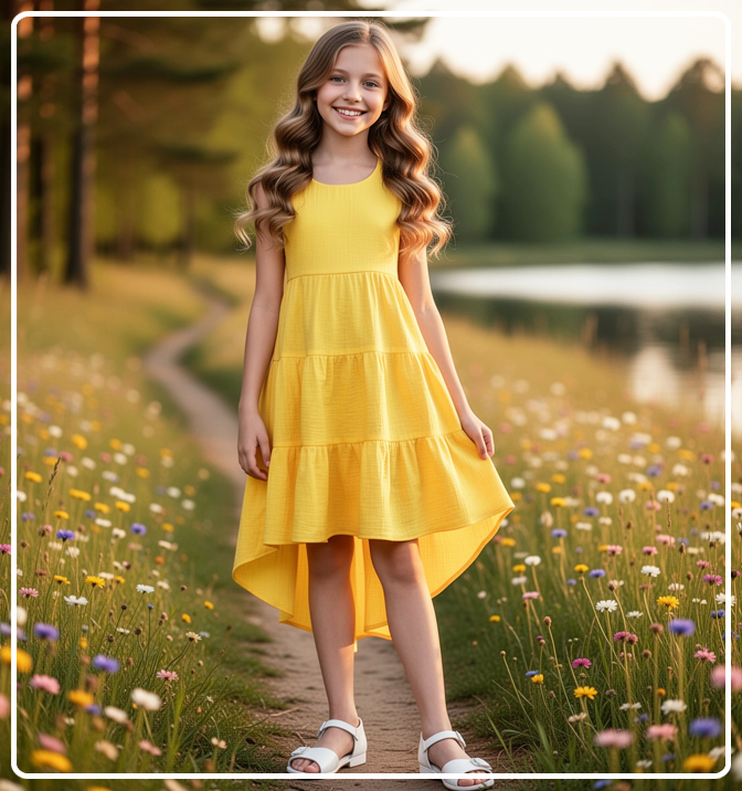 Платье для девочки летнее из муслина Эстель желтое