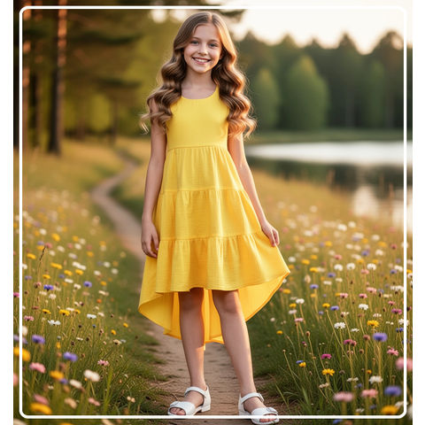 Платье для девочки летнее из муслина Эстель желтое