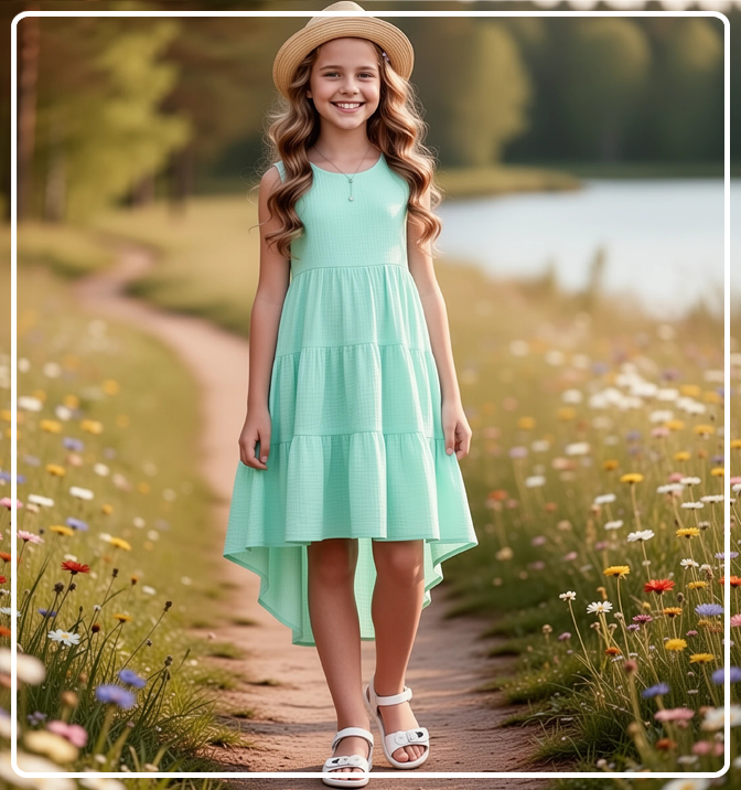 Платье для девочки летнее из муслина Эстель мятное