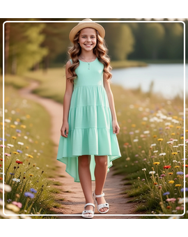 Платье для девочки летнее из муслина Эстель мятное, изображение 1
