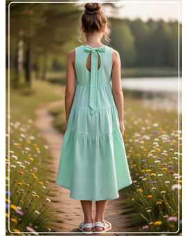 Платье для девочки летнее из муслина Эстель мятное, изображение 2