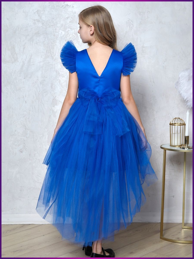 Платье для девочки нарядное со шлейфом София синее