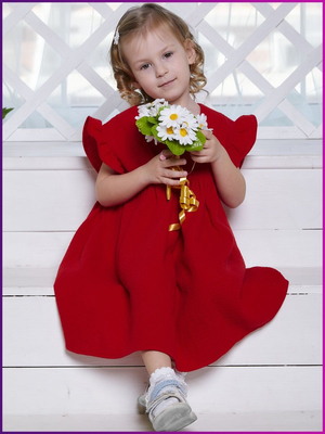 Платье для девочки летнее из муслина Милана красный, изображение 7