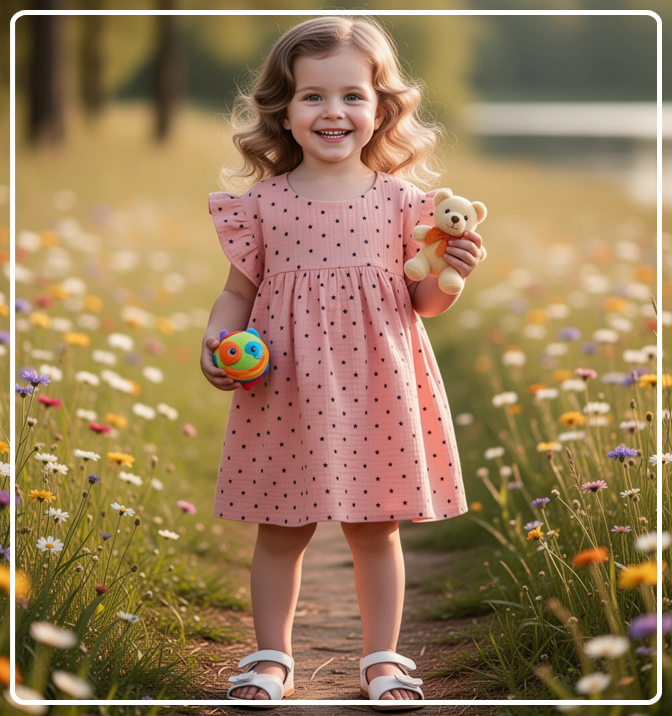 Платье для девочки летнее из муслина Милана звезды на коралловом