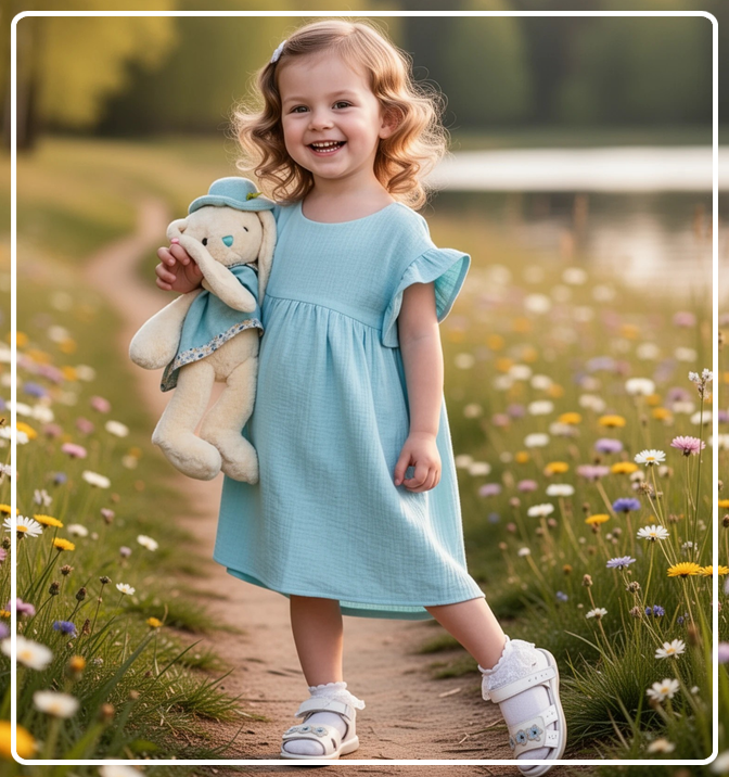 Платье для девочки летнее из муслина Милана голубой