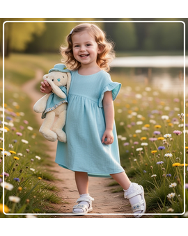 Платье для девочки летнее из муслина Милана голубой, изображение 1