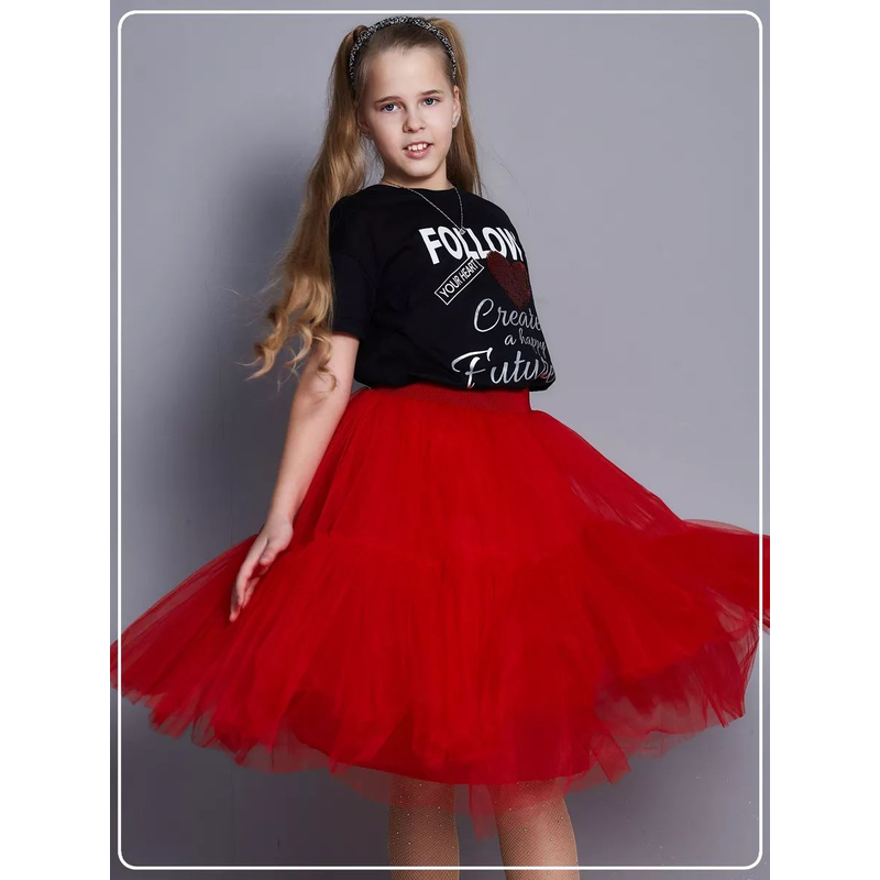 Нарядная юбка для девочки из фатина Мальвина красная
