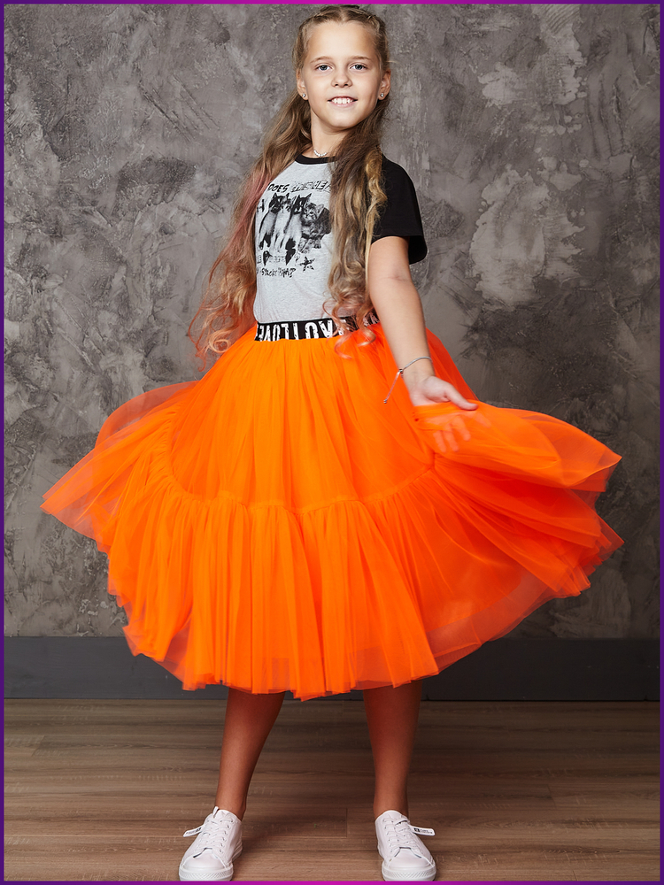 Нарядная юбка для девочки из фатина Мальвина оранжевая