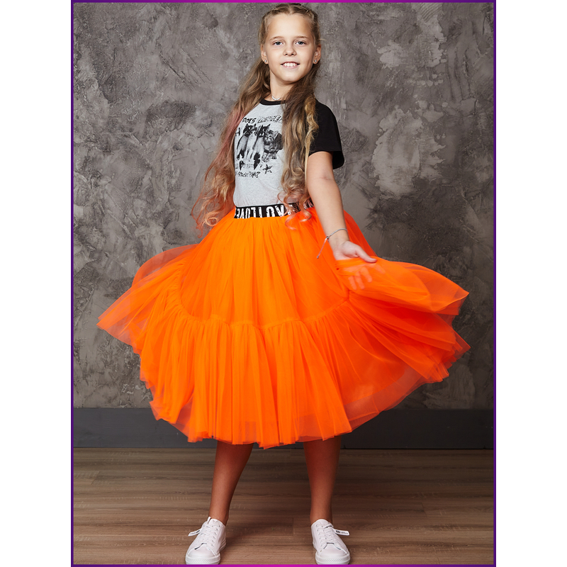 Нарядная юбка для девочки из фатина Мальвина оранжевая