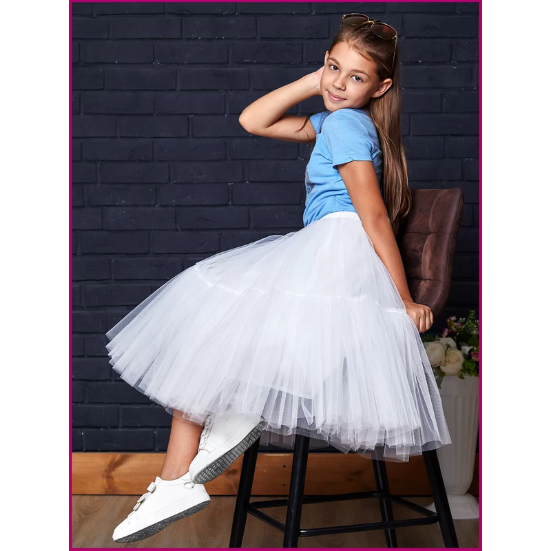 Нарядная юбка для девочки из фатина Мальвина белая
