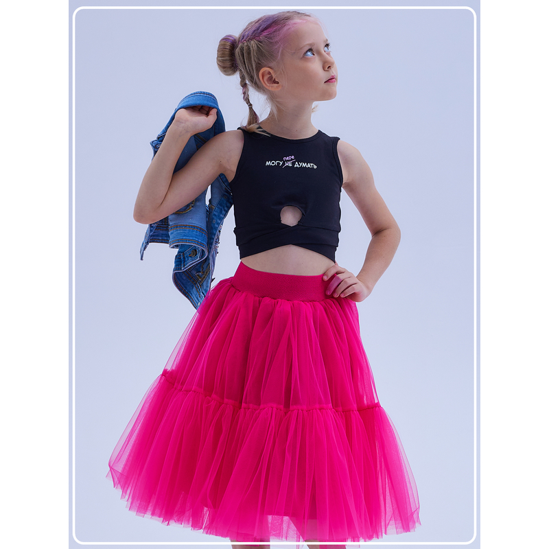 Нарядная юбка для девочки из фатина Мальвина фуксия